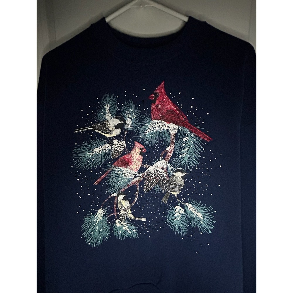 Vintage 90's Cardinal Birds Snow Big Graphic Christmas Crewneck Sweatshirt